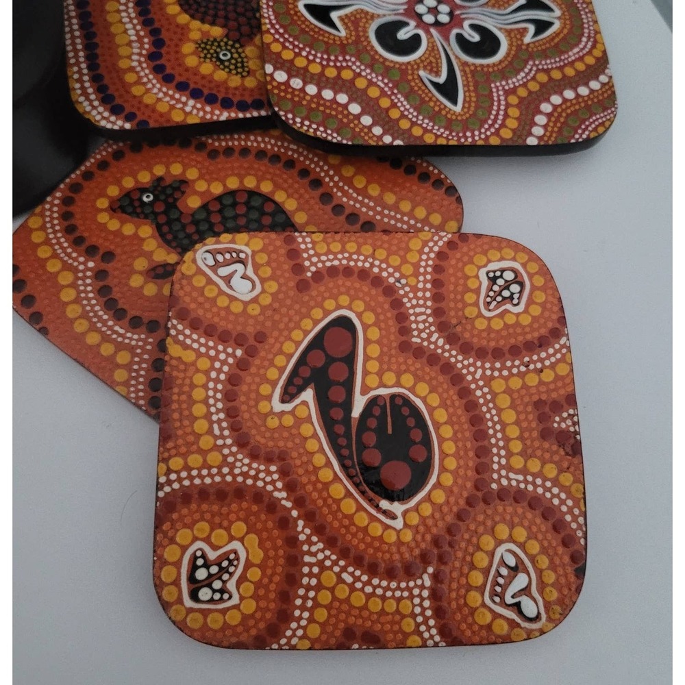 Boomiri Australia Coaster Set Unisex OS Multi Excellent Aboriginal Dot Art Wood - Picture 5 of 10